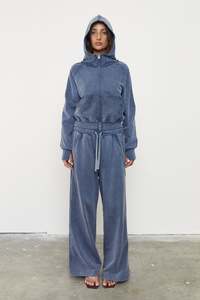 Zip Up Acid Wash Hoodie | Sky