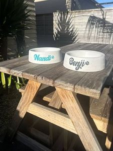 Dog Bowls Concrete Dog Bowls: ➕ Upgrade - Vinyl Name Sticker Available Again Soon