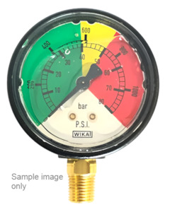 Wika AR series coloured pressure gauge 63 mm face 1/4 inch BSP(M) bottom entry - all sizes