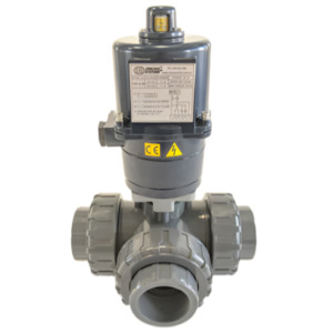 Plumbing Ball Valves: Ketta BLP3E series 3 way PVC ball valve with electric actuator BSP(F) ports (choose 12v, 24v or 240v) - all sizes
