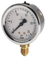 Plumbing Fittings: Wika 913 series pressure gauge 100 mm diameter (bar display only) stainless steel liquid filled bottom entry - all types