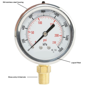 Ketta GA series pressure gauge 100 mm diameter 3/8 inch BSP(M) bottom entry - all sizes