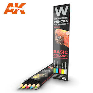 Ak Interactive Watercolor Weathering Pencils: AK-Interactive AK10045 Weathering Pencil Set - Basic Colors Shading & Demotion Set