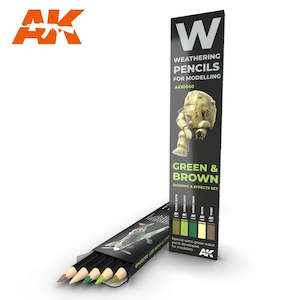 Ak Interactive Watercolor Weathering Pencils: AK-Interactive AK10040 Weathering Pencil Set - Green & Brown Shading & Effects