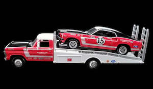 Acme Exclusive 64: ACME GL51149 Parnelli Jones' #15 1969 Boss 302 Trans Am Mustang & Ford F-350 Ramp Truck