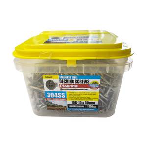 Fasteners: Decking Screws 10 x 50 mm, 10G T25 Star Drive, 304 Stainless Steel, 1000pc Tub