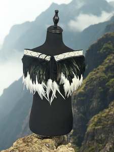 Pre Made Korowai Available Now: Kelani Black Quarter Length Large Pre Made Korowai - Beige/Black/White