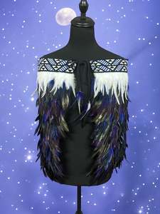 Pre Made Korowai Available Now: Adult Medium Half Pre Made Korowai - Hunter Purple & Blue, Blue Aramoana Taniko