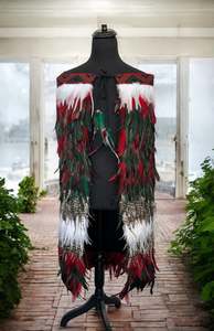 Pre Made Korowai Available Now: Pre Made Adult Full Length Medium Korowai - Aayla Forest Green & Red Whanake