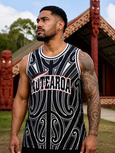 Kakahu: Adults Black & White Māori Design Singlet