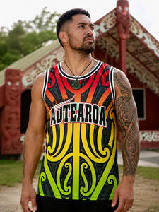 Kakahu: Adults Rastafarian Inspired Māori Design Singlets