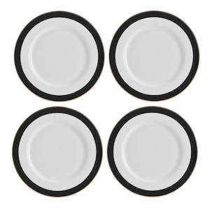 Dinner Sets: Mikasa Luxe Deco 4 piece China Dinner Plate Set - 27.5cm - Black /White