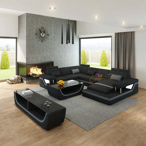 U-Shaped Fabric Sofa | Dual Color 5-Seater | Expandable Lounge (Black, White, Br&hellip;