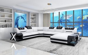 U Shaped Lounge Sofas Sectionals: X FACTOR Sofa | U-Shape 5 Seater Sofa | LED Lights & Sofa Bed Option (Black, White, Brown, Cream, cherry & Caramel)