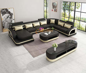 Smart Sofa Set | 5 Seater U-Shaped Sofa with Bluetooth & Wireless Charging (Blac&hellip;