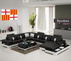 Barcelona Sofa Set | U-Shaped 5 Seater Sofa with LED Lighting (Black & Brown)