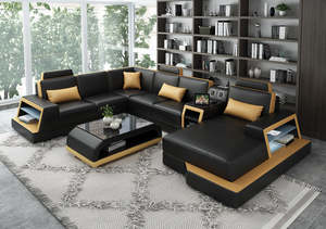 U Shaped Lounge Sofas Sectionals: Swiss Lounge Suite | U-Shaped 5 Seater Sofa Lounge with Built-In Tech (Black, White, Brown, Golden & Caramel)