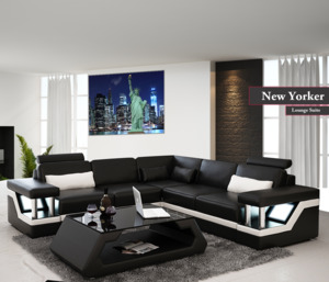 New Yorker Sofa Set | L-Shaped 2 Seater + corner +2 Seater with LED Armrest Ligh&hellip;