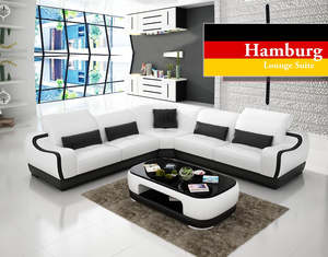 L Shaped Lounge Suites Corner Sofas Nz: Hamburg L-Shaped Sofa Set | 2 Seater + Corner + 2 Seater ( Black, Brown & White)