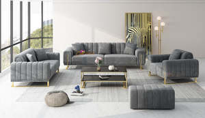 Fabric Sofa Sets Modern Custom Cozy: Custom Fabric Sofa Set | 3+2+1 Seater | Expandable Design (Black, White, Brown, Green, Cherry, Pink, Cream, Blue, Grey & Caramel) R3128