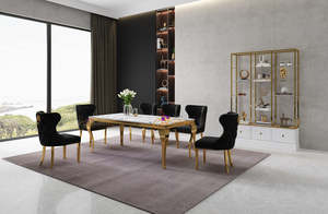 Luxurious Dining Tables Marble Wood Glass: Golden Empire Dining Table | Marble Top, Gold Accents & Custom Chairs | Luxury
