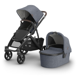 Uppababy Strollers: BABY EXPO: UPPAbaby Vista V3 Stroller with Bassinet - Julian (Dusty Blue Melange)