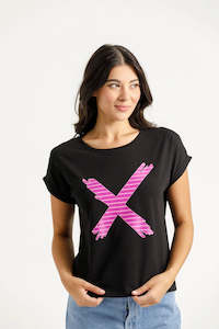 Home-lee Jackie Tee - Black with Candy Stripe X