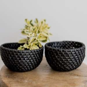 Small Black Rattan Bowl