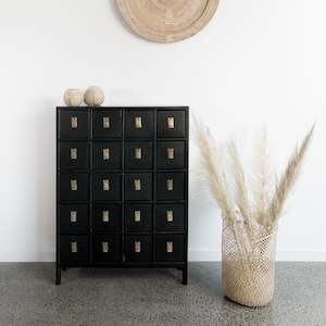 Arriving Soon: Recycled Teak 20 Drawer Cabinet (Black)