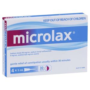 Microlax Gentle Relief Of Constipation Usually Within 30 Minutes 4 x 5 ml