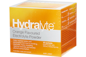 Travel Care: Hydralyte Orange Flavoured Electrolyte Powder 10 Sachets