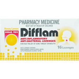 Difflam Throat Lozenges Sugar Free Honey Lemon 16 s