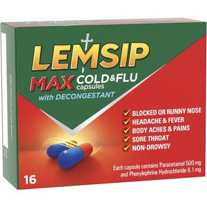 All: Lemsip Max Cold & Flu with Decongestant Capsules 16s