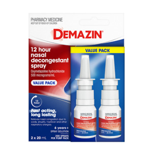 All: Demazin 12 Hour Nasal Decongestant Spray | 2x 20ml and single pack 20ml