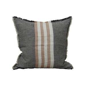 Living: Herringbone Stripe Linen Cushion / Black Spice