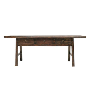 Furniture: Antique Chinese Butcher's Block Table / 3 Drawer / Dark