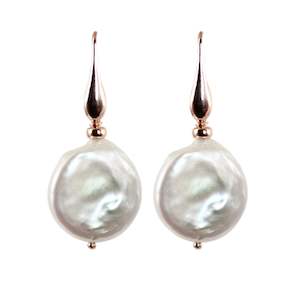 Jewellery: White Pearl Coin Drop Earring