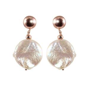 Jewellery: White Pearl Coin Earring / Stud