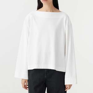 Sale: Bassike / Double Jersey  Boatneck Long Sleeve T-Shirt / White