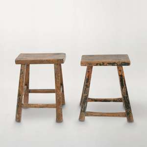 Antique Elm Wooden Stool / Rectangle