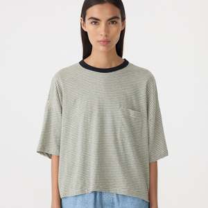 Bassike / Stripe Boxy Pocket T-Shirt / Green + Blue + White