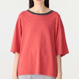 Bassike / Boxy Yoke T-Shirt / Heritage Red + Washed Navy