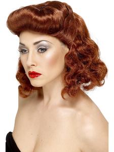Decades Costumes: 40s Pink Up Girl Auburn Wig for Adults