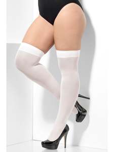 White Opaque Plus Size Thigh-High Tights for Adults