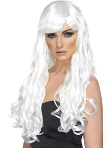 Desire Long Curly Wig with Fringe for Adults - White