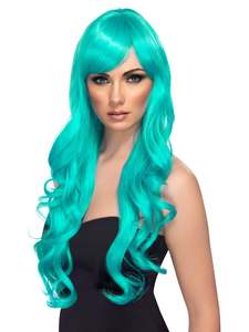Desire Long Curly Wig with Fringe for Adults - Aqua