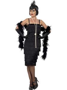Flapper Black Fringed Deluxe Costume for Adults