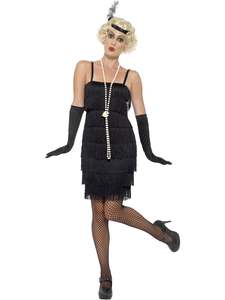 Flapper Costumes Accessories: Flapper Black Fringed Dress Costume for Adults