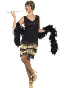 1920s Black Fringed Flapper Costume for Adults
