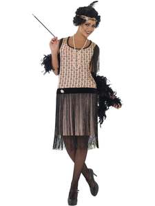 1920s Pink & Black Flapper Costume for Adults